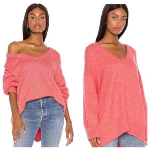 FREE PEOPLE Womens Brookside Tunic Sweater Oversize Pink Lightening - Picture 1 of 14